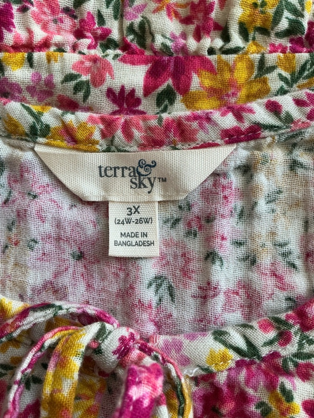 Terra & Sky Pink and Yellow Floral Tie-Neck Peplum Top - Picture 3 of 7